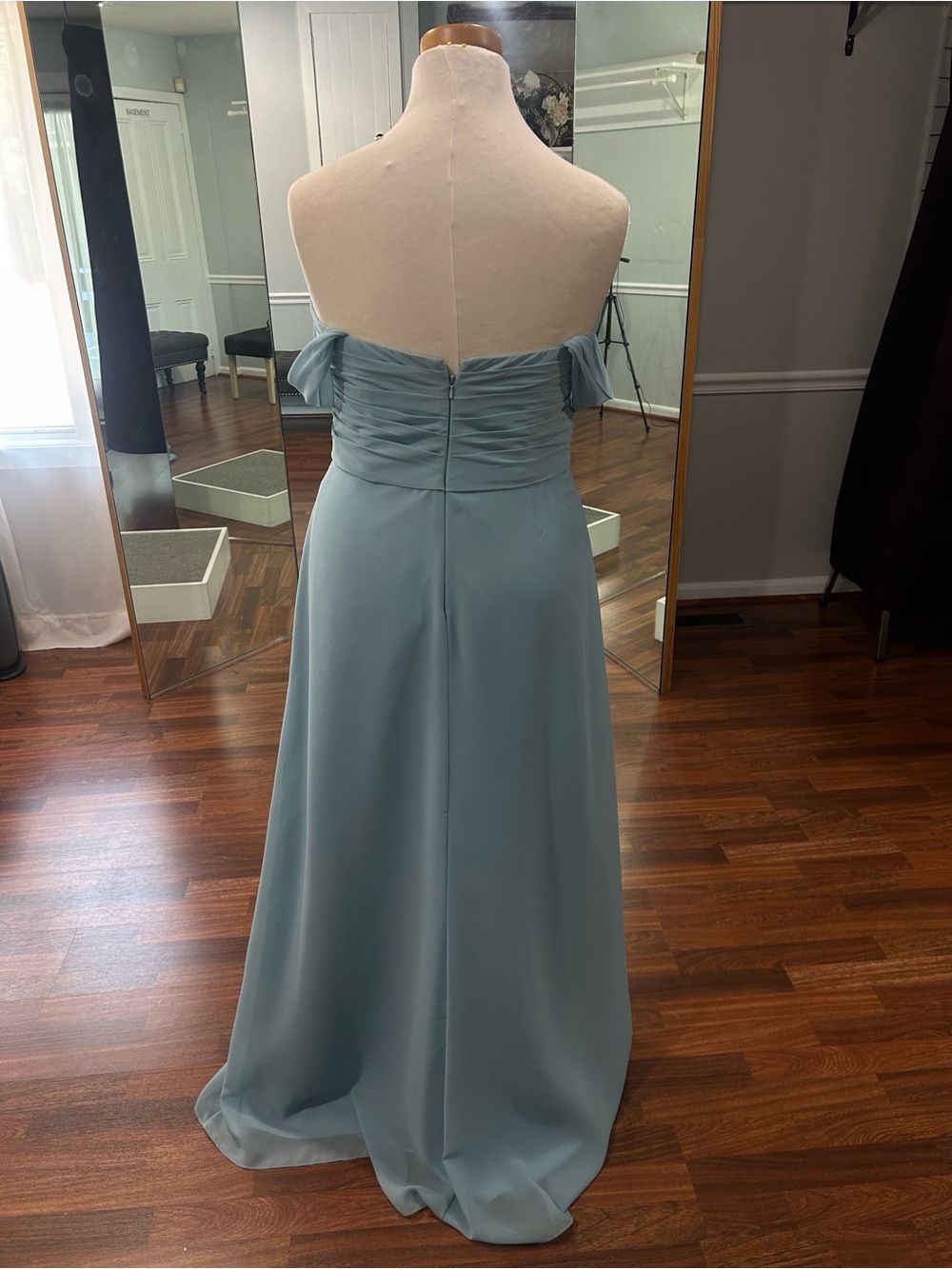 Sorella Vita 8630 Evening Mist color Off-Shoulder Chiffon Bridesmaid Dress - Picture 6 of 9